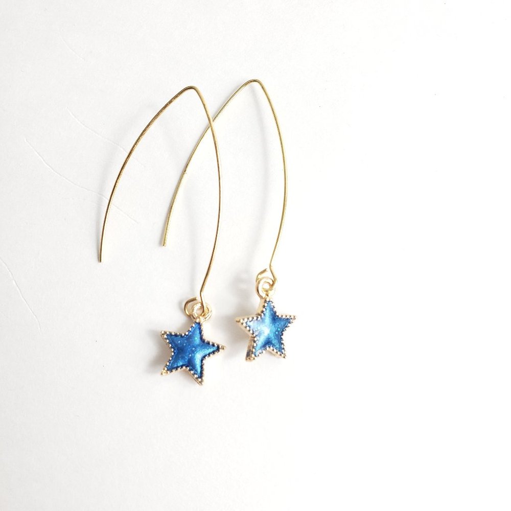 Mini Blue and Gold Enamel Drop Earrings